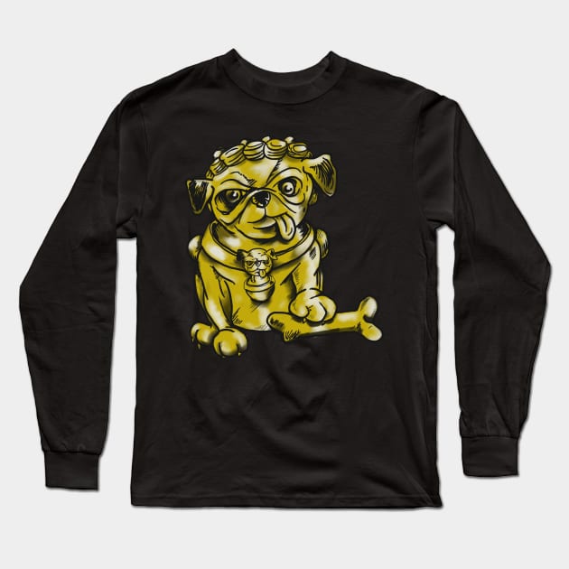 Gold Guardian Pug Foo Dog Long Sleeve T-Shirt by silentrob668